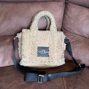 Marc Jacobs Cream Sherpa Mini Tote with Black Strap
